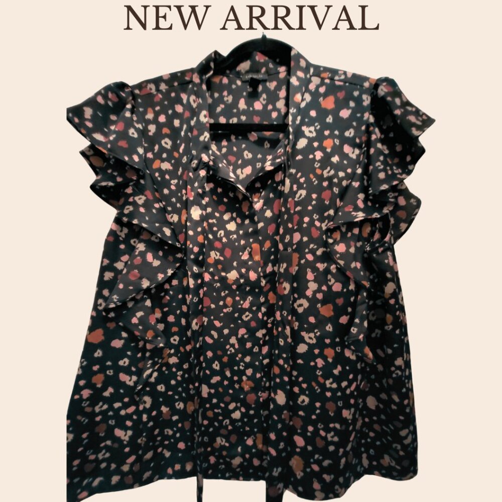 Ann Taylor Ruffle Sleeve Tie-Neck Blouse – XL